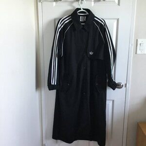 Adidas Women Primeblue Trench Coat Jacket Long  Black 52% Cotton  Sz M: fits XL